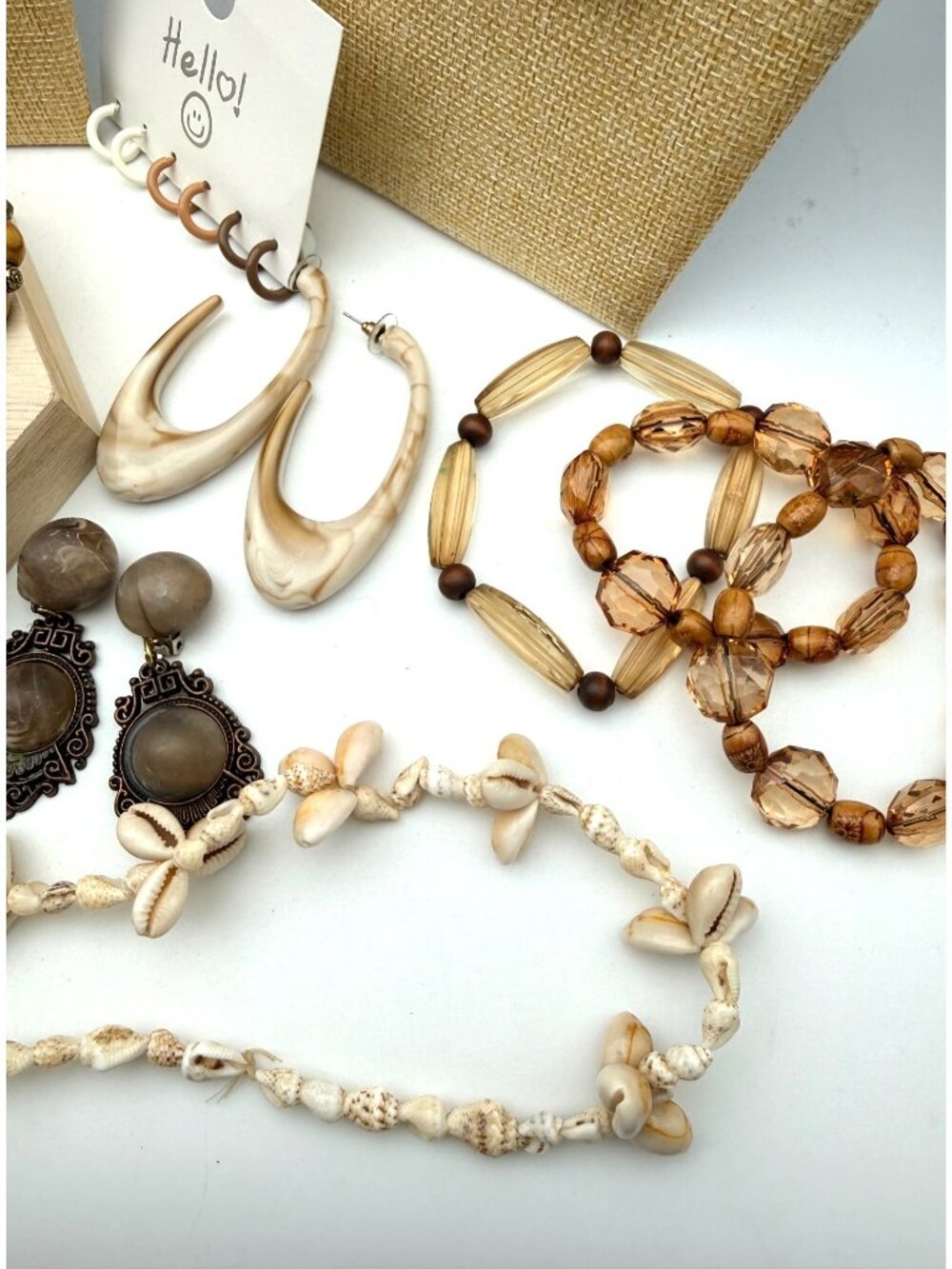 Vintage Boho Jewelry Lot 50 Pcs Mixed Materials Wear Necklace Earrings Bracelets - Picture 6 of 15